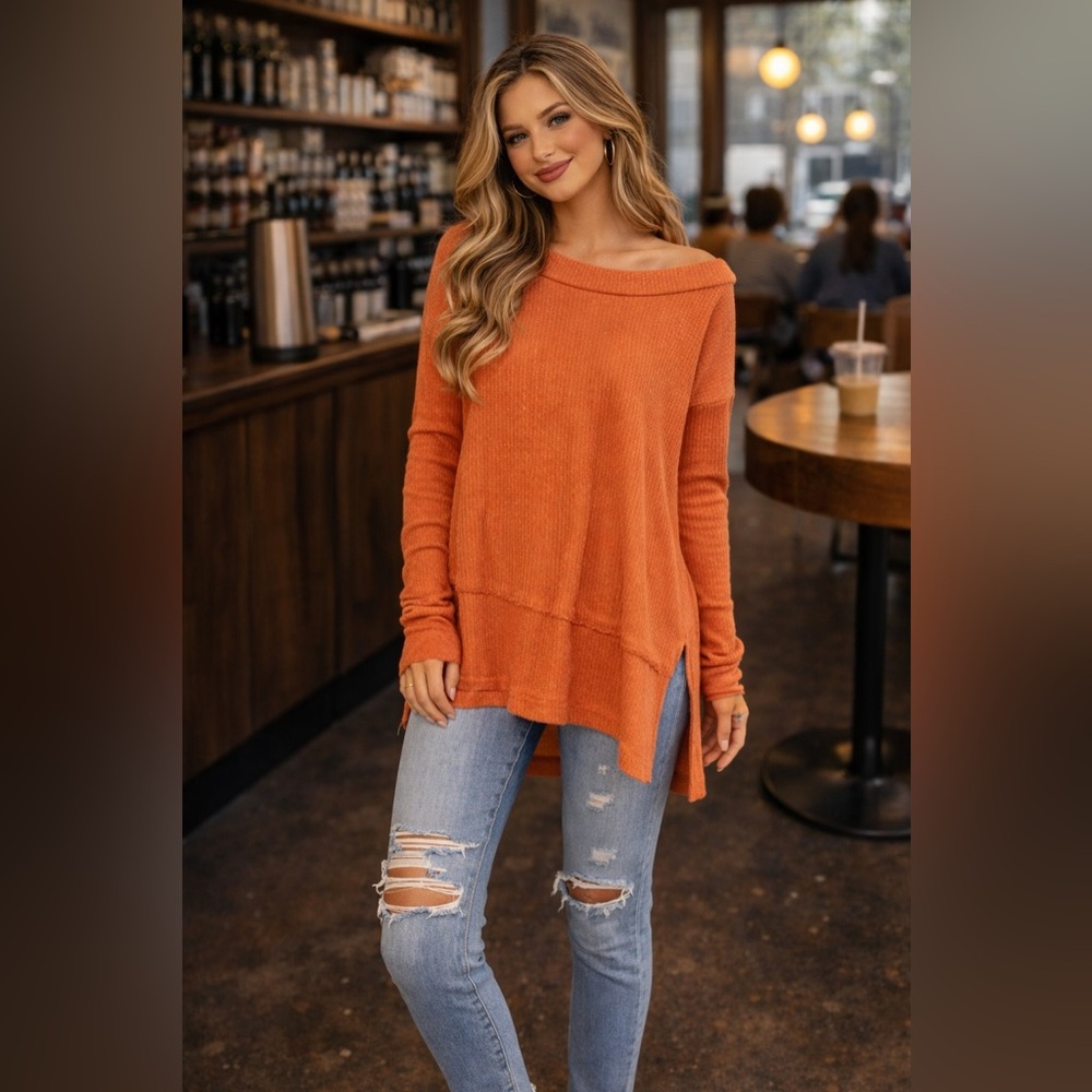 Free People We The Free North Shore OVERSIZED Thermal Tunic Top in Coral